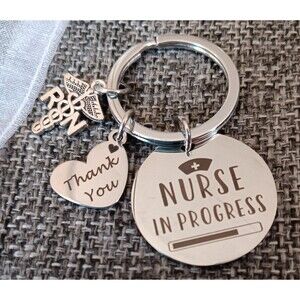 Keychain New Register Nurse In Progress RN Symbol Thank You Heart silver tone